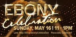 gold and black poster for the upcoming ebony celebration